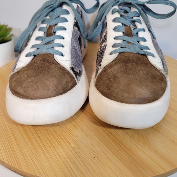 LOLA CRUZ leather brown suede snake print lace up casual fashion sneakers - Picture 7 of 13